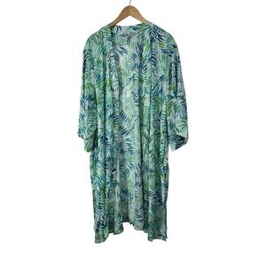 Catherine's Open Knit Lounge Robe Womens 3X Tropical Resort Swim Slit Hem Floral